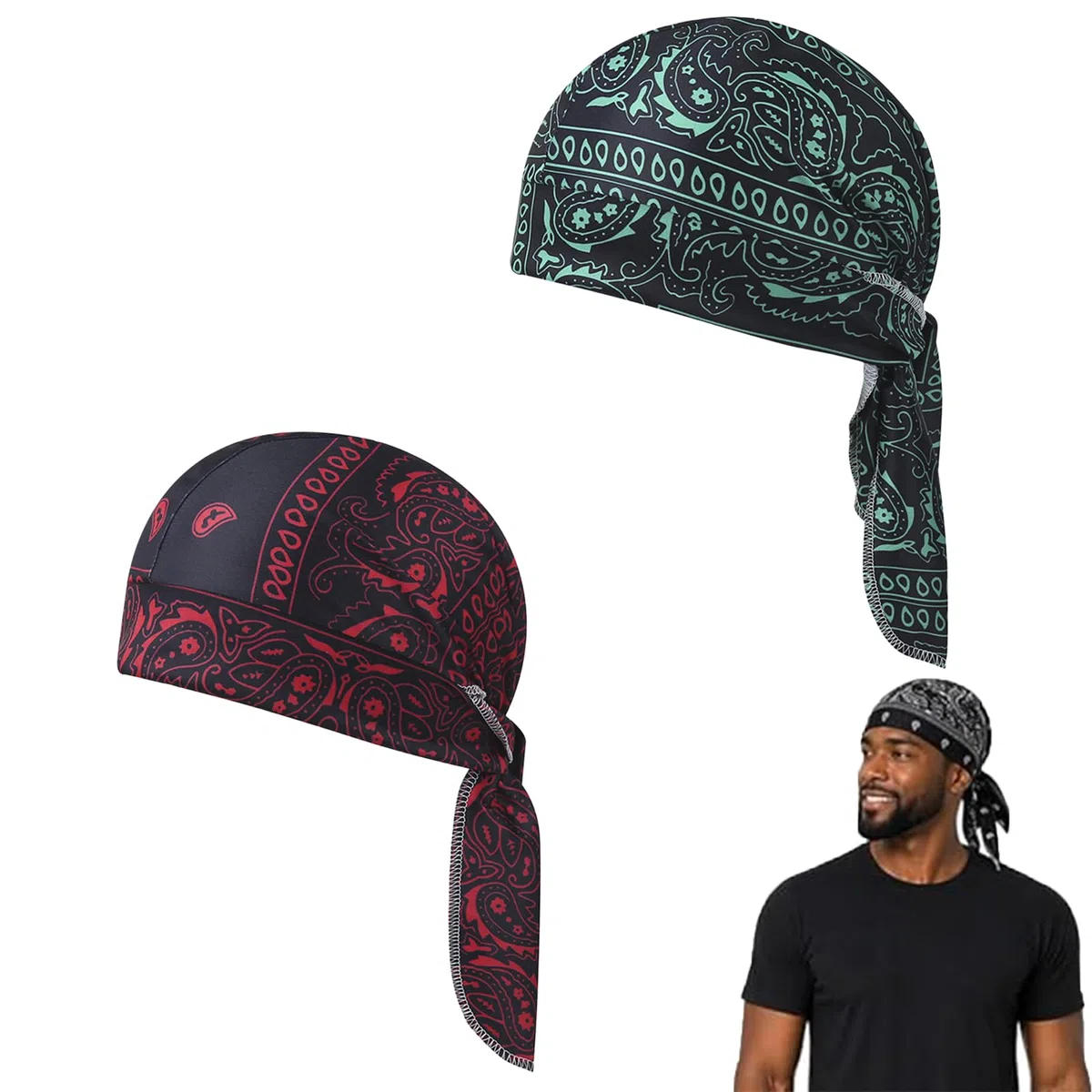 Paisley Cooling Headscarf Cap Set - Breathable Sweat-Wicking Bandana for Men, Motorcycle Helmet Liner Outdoor Sports and Cooling Head Scarf