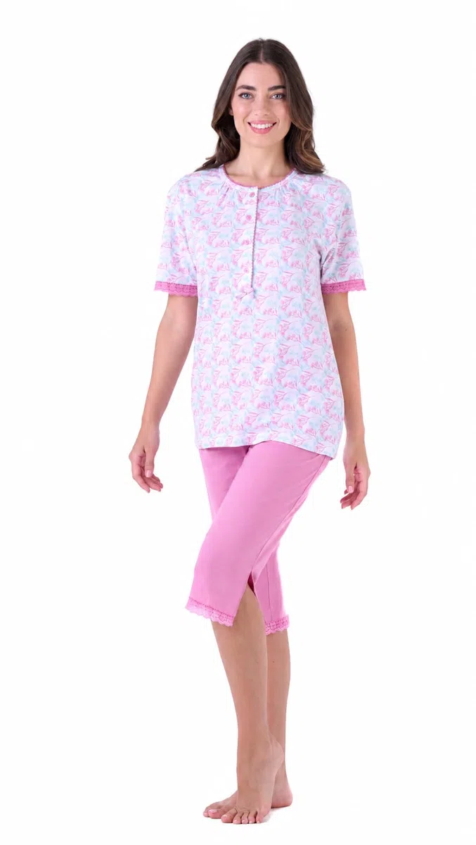 Pigiama Donna Cotone Corto Leggero Estivo - Pigiama Due Pezzi – Mezza Manica e Pantaloncini o Pescatore in 100% Fresco Cotone –