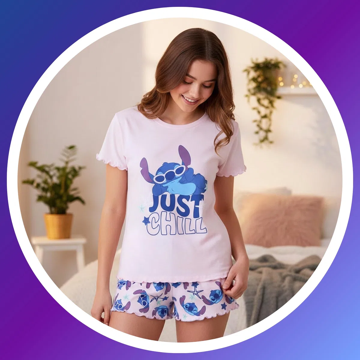 Disney Stitch T-Shirt e Pantaloncini per Bambine, Design Just Chill Pigiama 2 Pezzi per Ragazze, Taglie 10 a 16 Anni