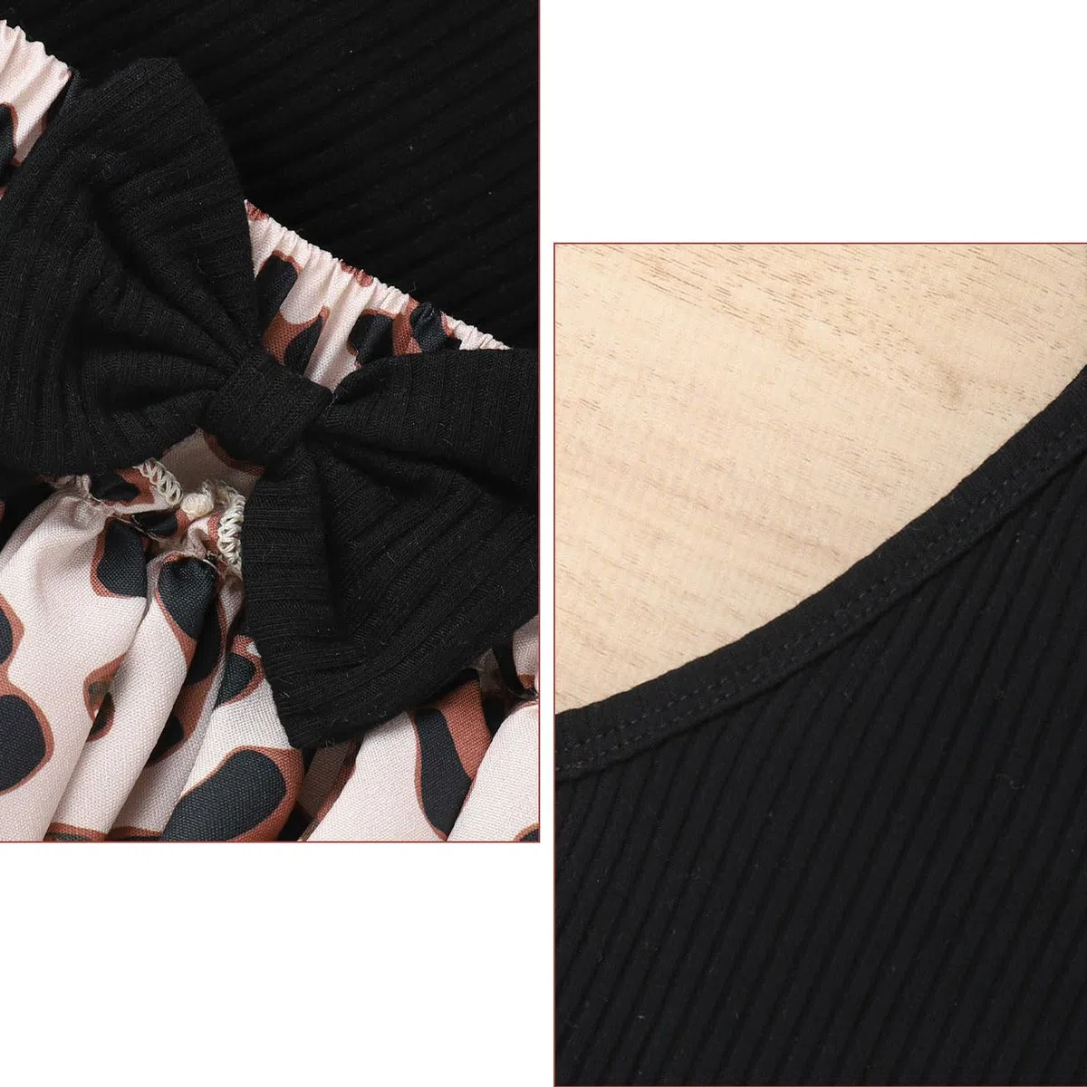 Abbigliamento Neonate, Top Senza Maniche + Pantaloncini con Stampa Leopardata e Orlo Arricciato + Fascia Capelli, Tutina Neonato Vestiti Estivi Bambina, Nero 3-24 Mesi