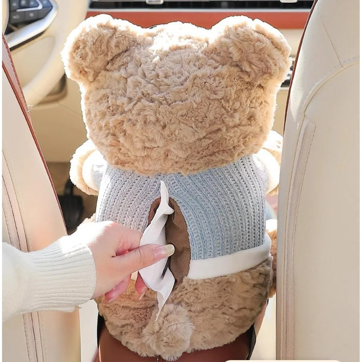 Portafazzoletti per Auto | 2 in 1 Portarifiuti per Auto con Dispenser Fazzoletti - Contenitore Peluche Orso con Porta Salviette e Organizzatore con Cestino per Interni Auto, Furgoni