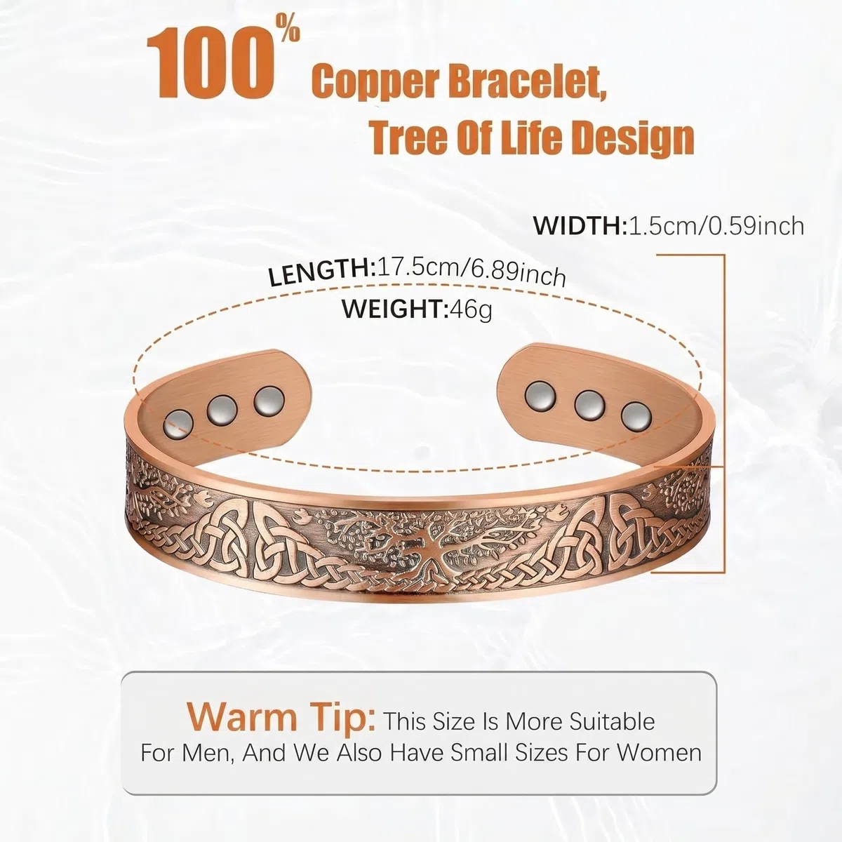 Jeracol Brazaletes - Braccialetti magnetici in rame, unisex, 100% rame massiccio, con potenti magneti (3500 Gauss) ciascuno, con confezione regalo Ajsust Tool&Jewelry