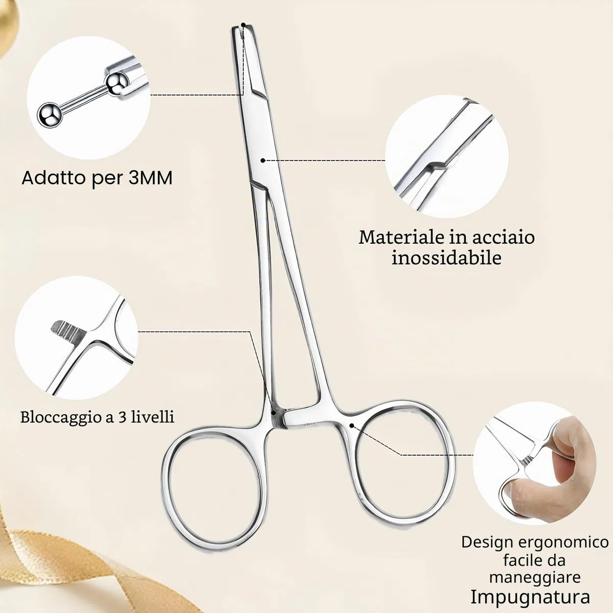 Pinza Piercing 3 Mm,Pinza Piercing con Palline Aprisfere Piercings,Pinzas Pierc a Sfera Strumento per Piercings, Apertura Sostituzione Orecchio, Labbro, Ombelico,Lingua,Pierc Sopracciglia