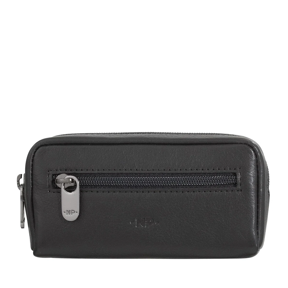 Portachiavi Uomo Donna in Vera Pelle Borsa Astuccio con Cerniera Zip a 2 Anelli Nero