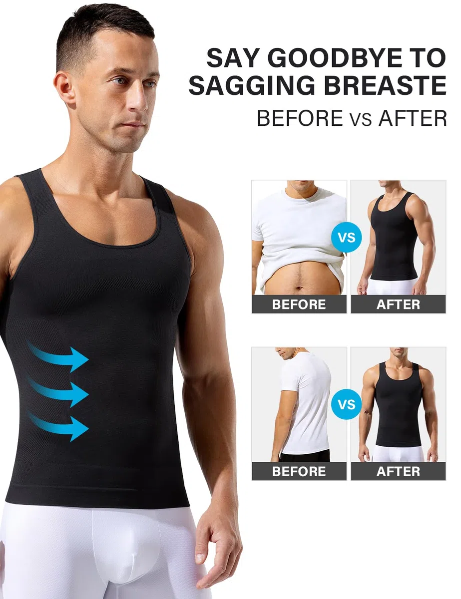 Casey Kevin Canottiera Uomo Compressione Uomo Shapewear Canotta Contenitiva Snellente Intimo Sportivo Elasticizzato Fitness