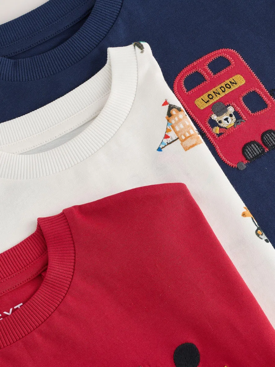 NEXT Ragazzo Confezione da 3 T-Shirt con Applicazioni