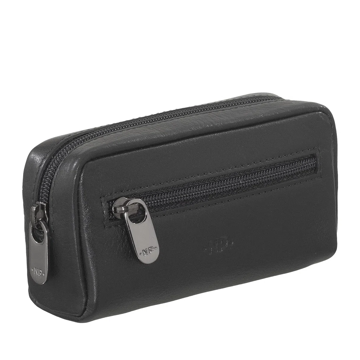 Portachiavi Uomo Donna in Vera Pelle Borsa Astuccio con Cerniera Zip a 2 Anelli Nero