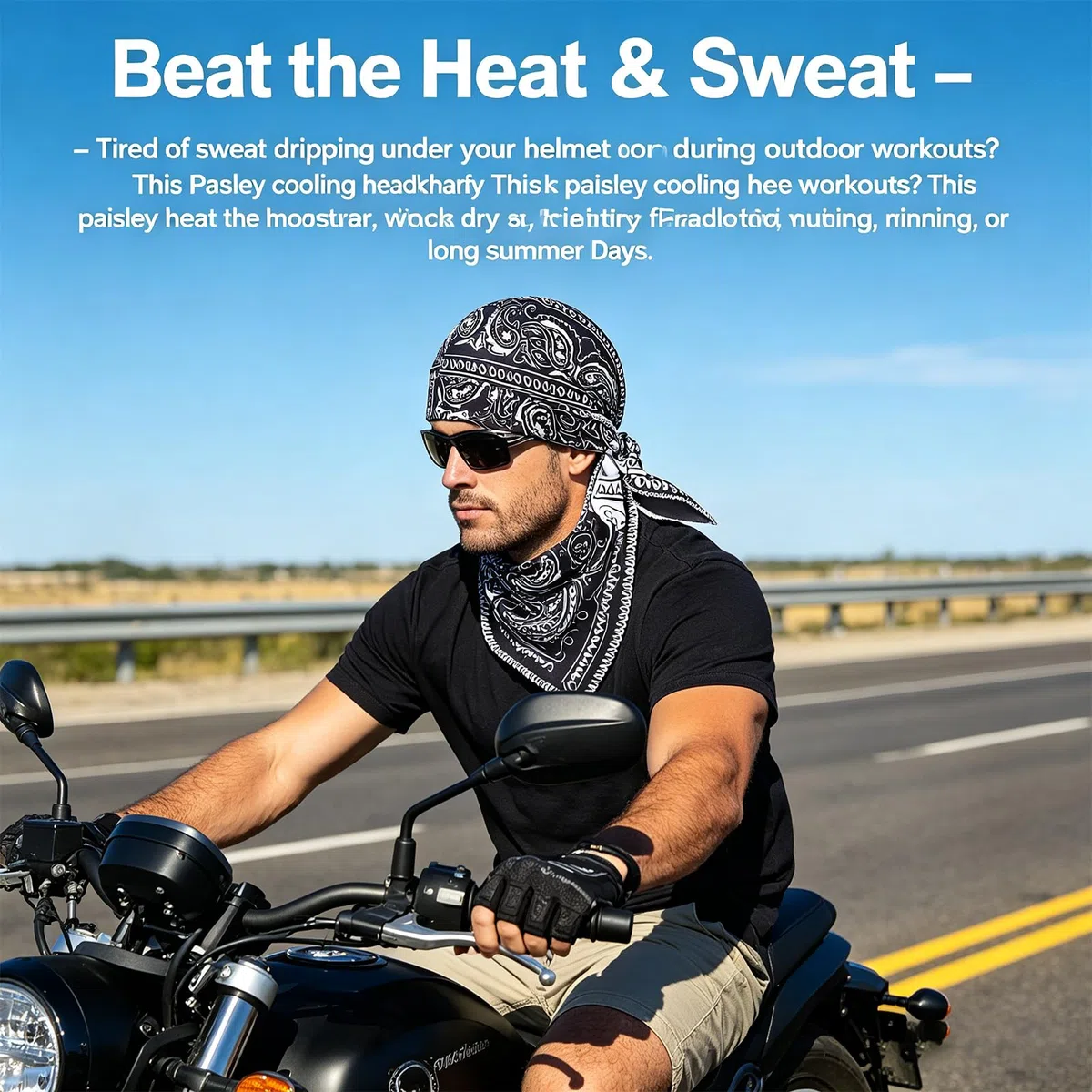 Paisley Cooling Headscarf Cap Set - Breathable Sweat-Wicking Bandana for Men, Motorcycle Helmet Liner Outdoor Sports and Cooling Head Scarf