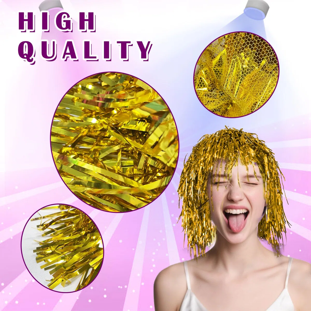 7 pezzi Tinsel Wig, parrucca da discoteca glitterata, parrucca metallica lucida da donna, colorata ghirlanda parrucca, colore parrucche, travestimento per adulti, per Natale, Halloween