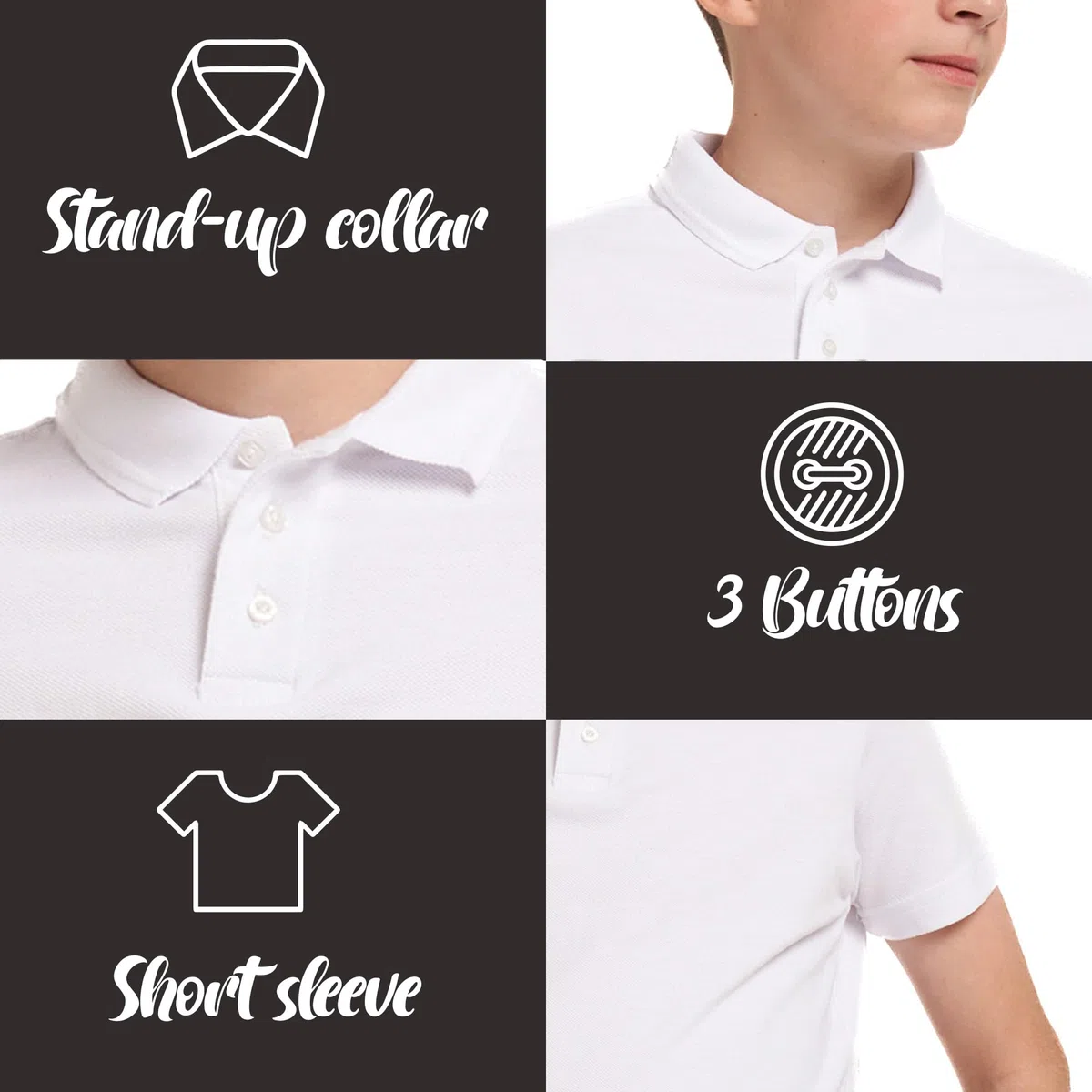 NOROZE Confezione da 3 Polo Scolastiche per Ragazzi e Ragazze, 5-13 Anni, Maglietta per Bambini - Uniforme Scolastica a Maniche Corte, Abbigliamento Sportivo, Canottiera Unisex (Bianco, Azzurro)