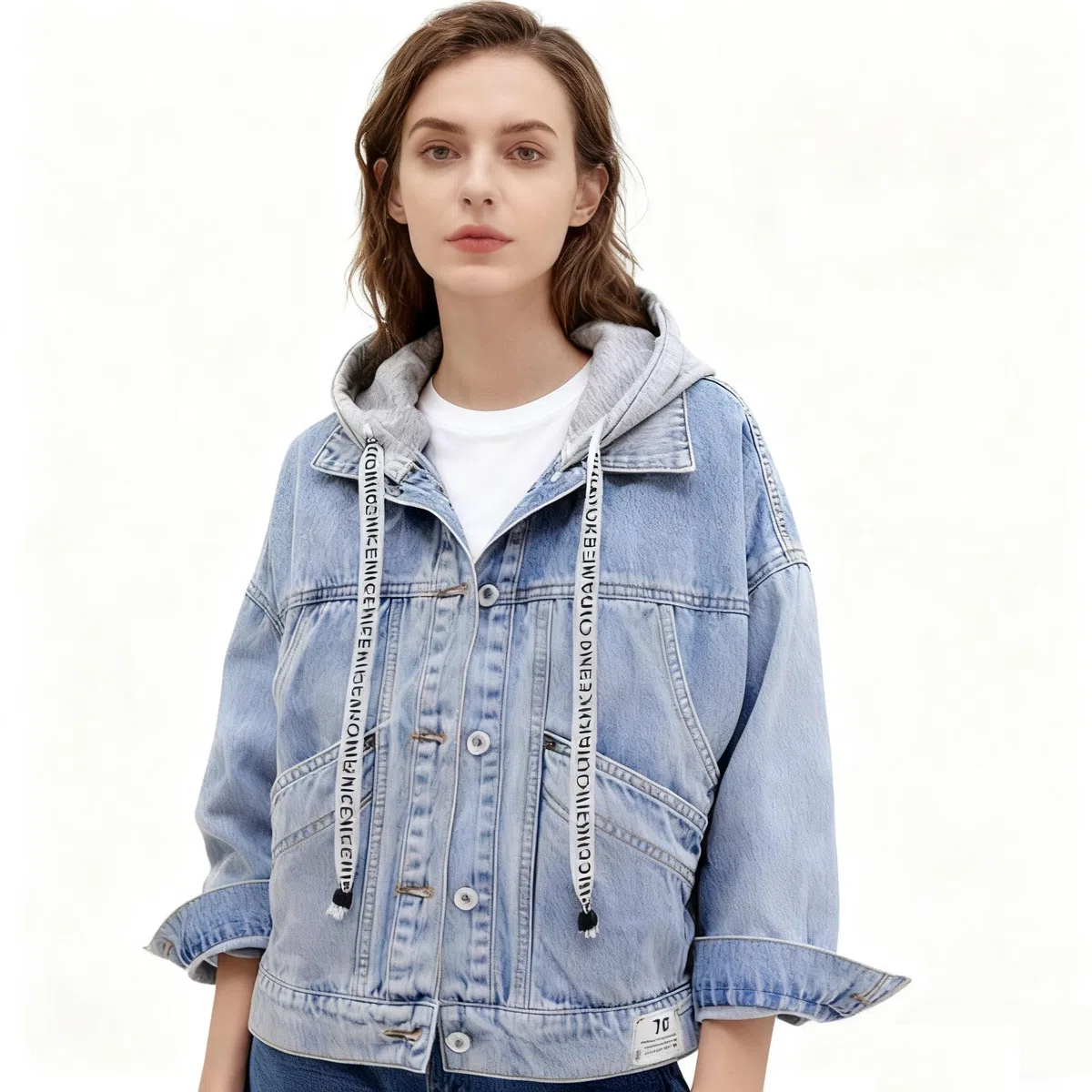 Giubbino Jeans Donna, Giacca di Jeans da Donna Moda Blu Staccabile