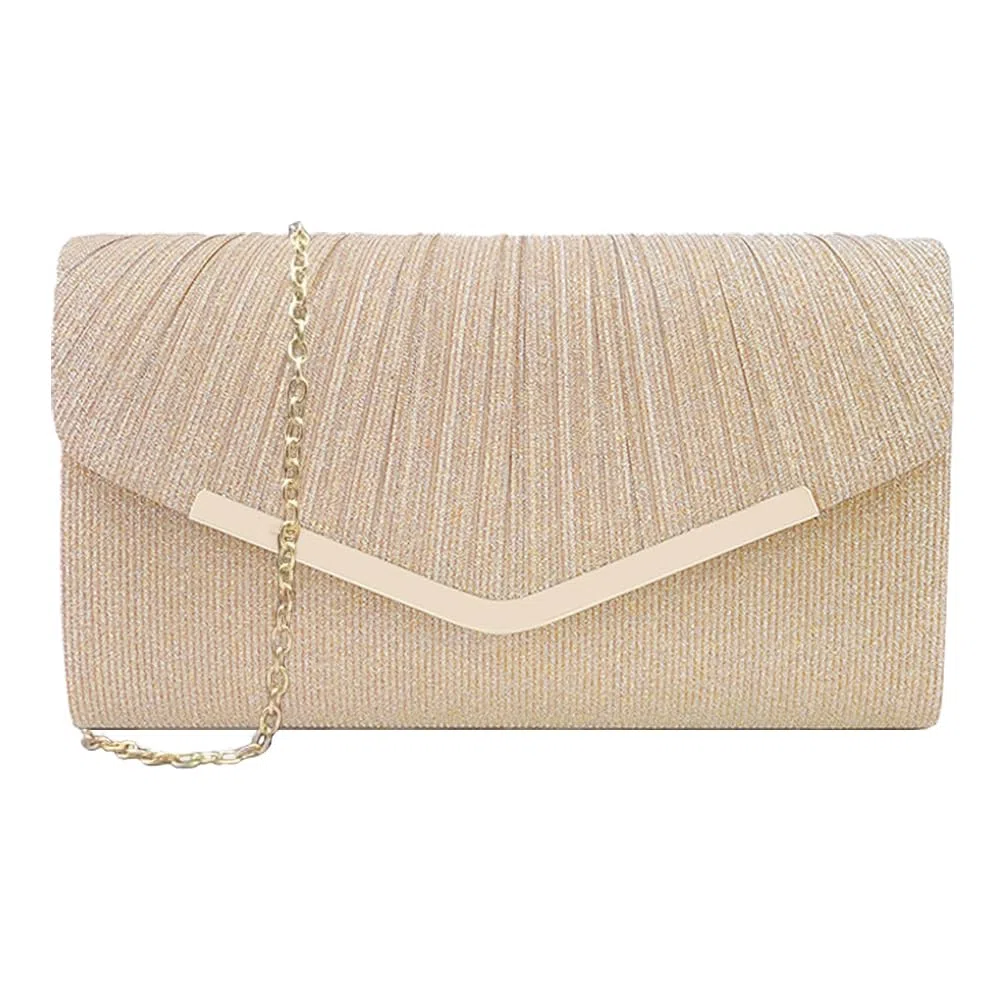 Pochette Donna Elegante Brillantinata Borsa da Sera Classica Moda Clutch con Catena Staccabile per Eventi Festa Matrimonio(Champagne)