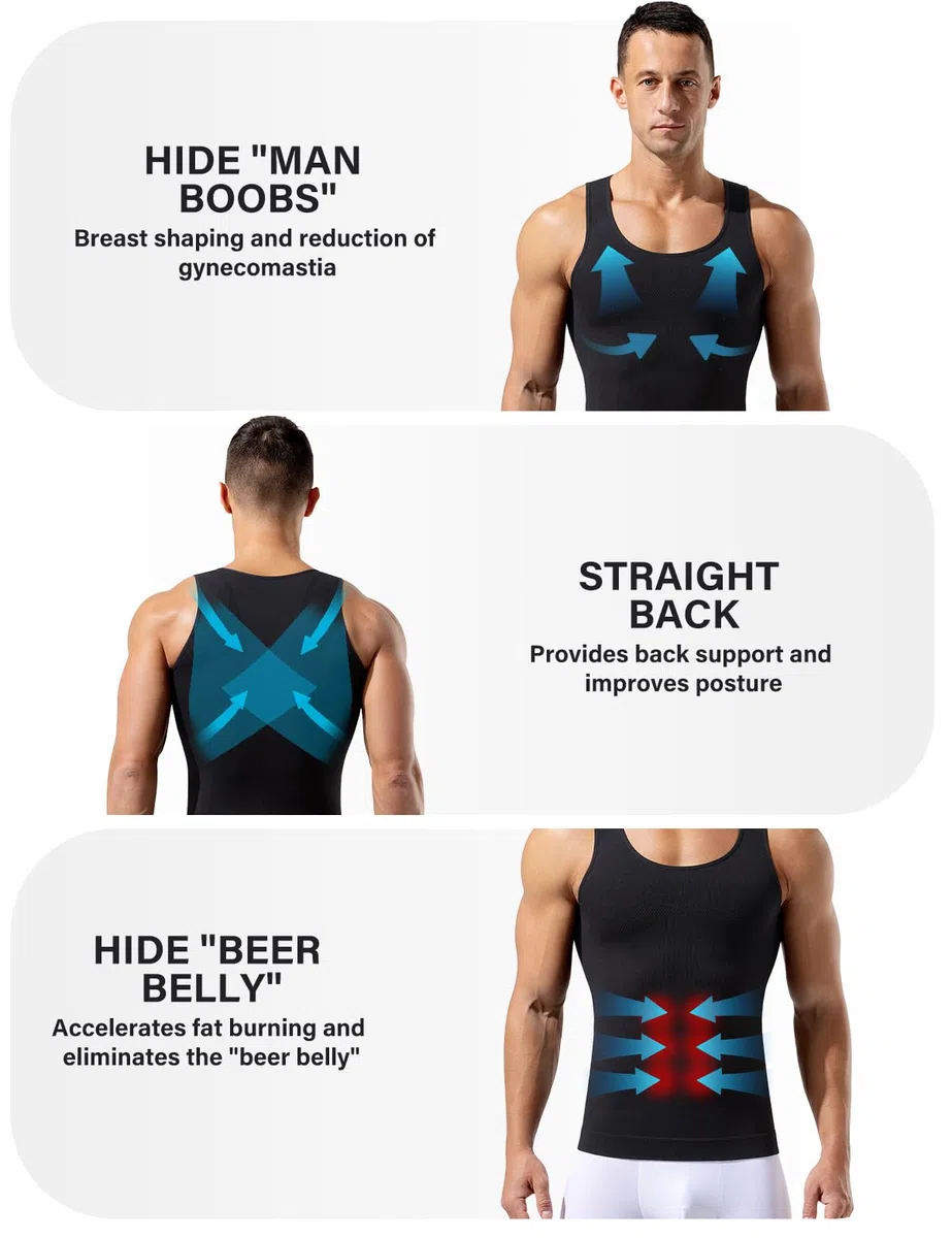 Casey Kevin Canottiera Uomo Compressione Uomo Shapewear Canotta Contenitiva Snellente Intimo Sportivo Elasticizzato Fitness