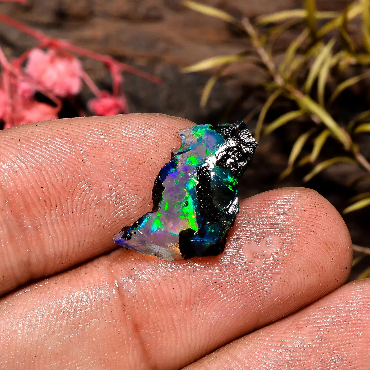 Opale nero grezzo – 7,8 carati – opale nero grezzo di qualità AAA, opale etiope grezzo, Welo Multi Fire, 7.8 Carat, Cristallo, Opale nero
