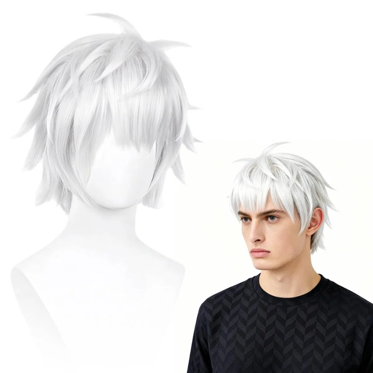 Parrucca Cosplay Grigia per Anime, Capelli Corti Grigio Argento con Calotta per Parrucca, Accessorio per Costumi Cosplay, per Halloween, Feste, Carnevale