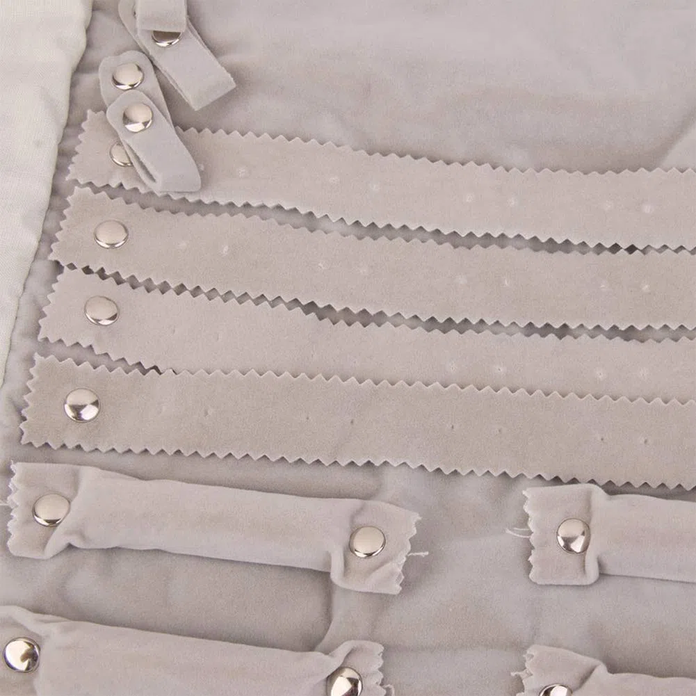 Casa Viaggio Gioielli Custodia Rotolo Borsa Organizer Pieghevole Velluto Gioielli Conservazione Borsa Organizer per Collana Bracciale Orecchini Anello - Grigio