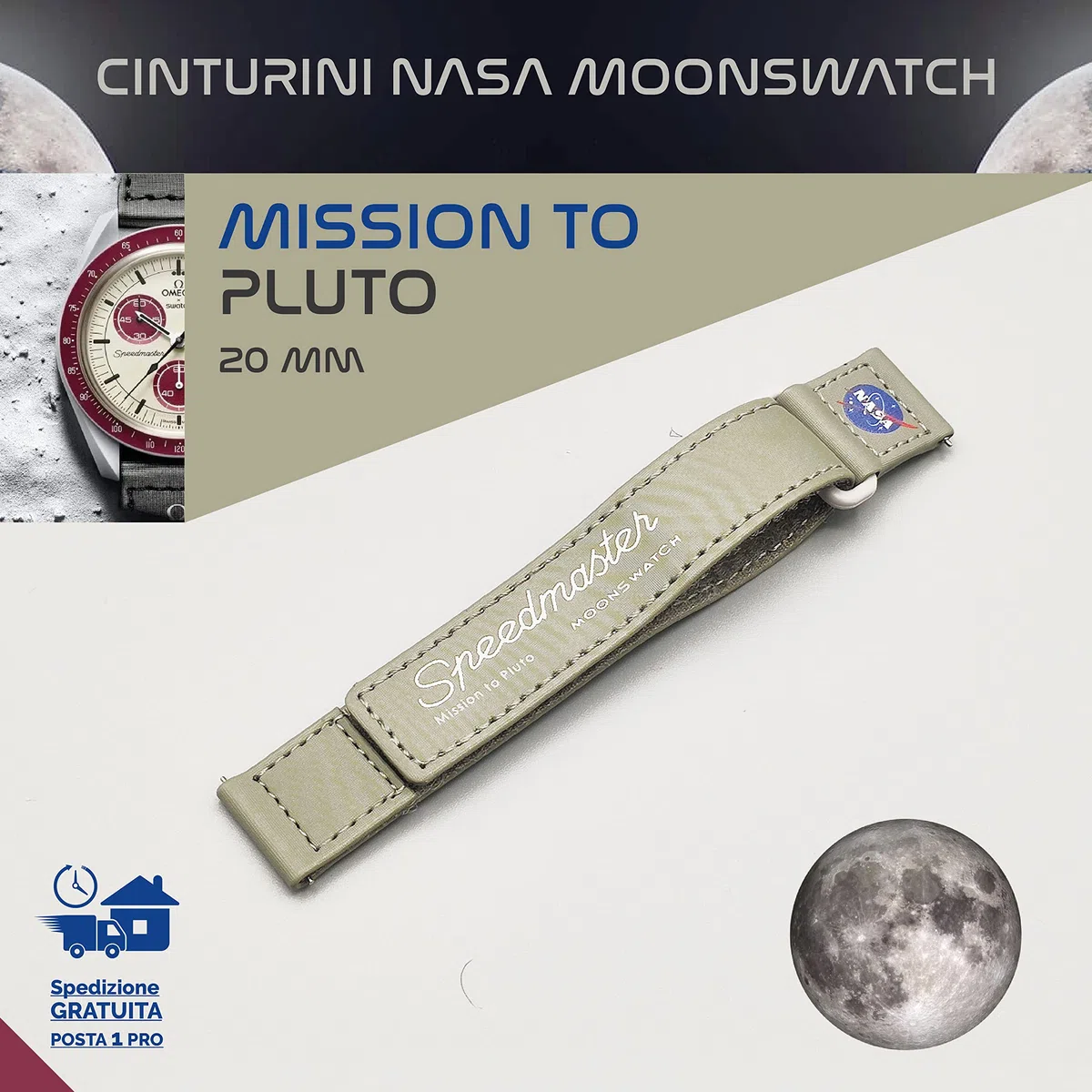 Generico Cinturino compatibile con orologi MoonSwatch MIssion to the Moon Neptune Mars Earth Sun Mercury Uranus Saturn Venus speedmaste watch