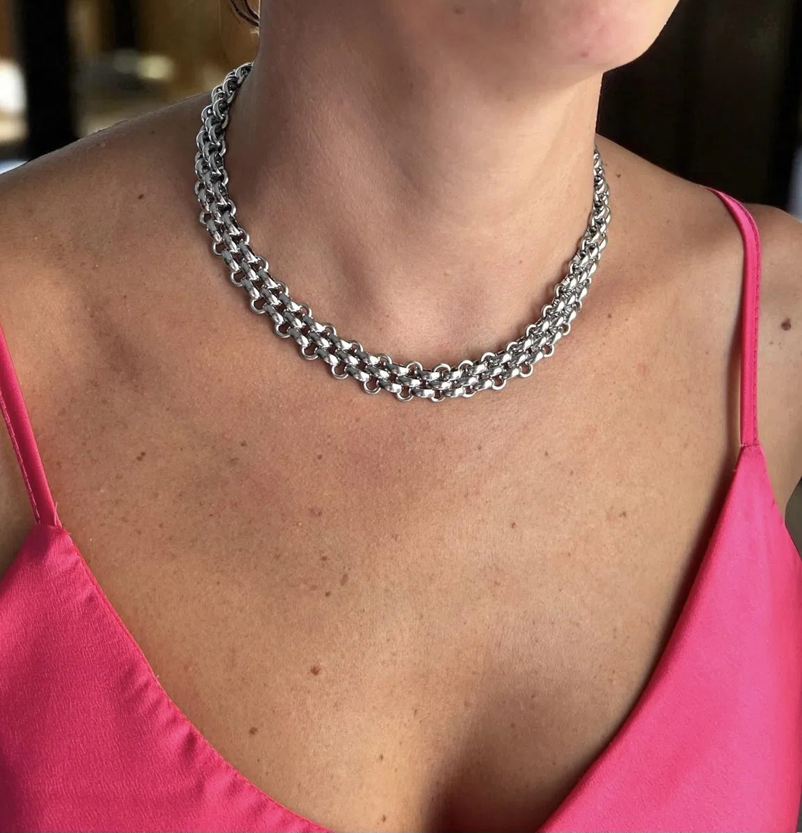 Collana Donna Uomo catena intrecciato in acciaio inox 316L robusto multistrato anallergico non cambia colore, per ragazza alla moda Novità. Confezione regalo