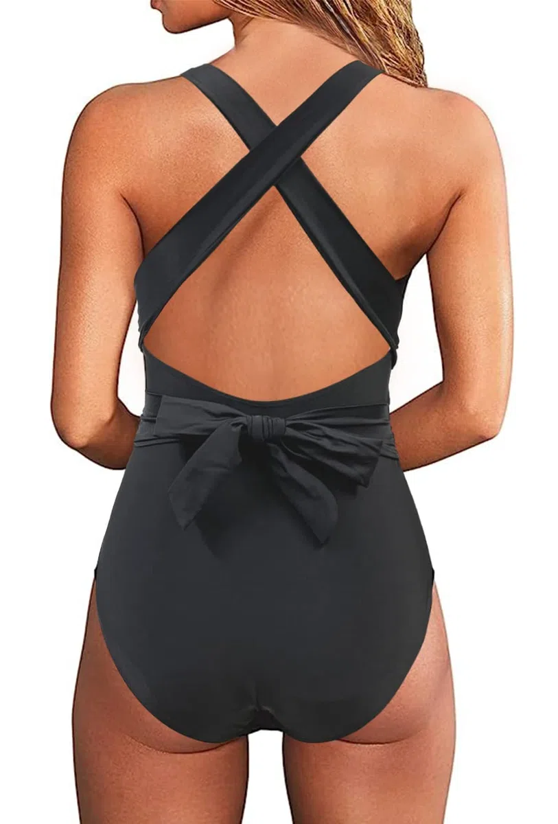 JFAN Costume da Bagno Intero Donna con Scollo a V Profondo Costumi Interi Mare Donna Controllo della Pancia Bikini Push Up Un Pezzo Beachwear