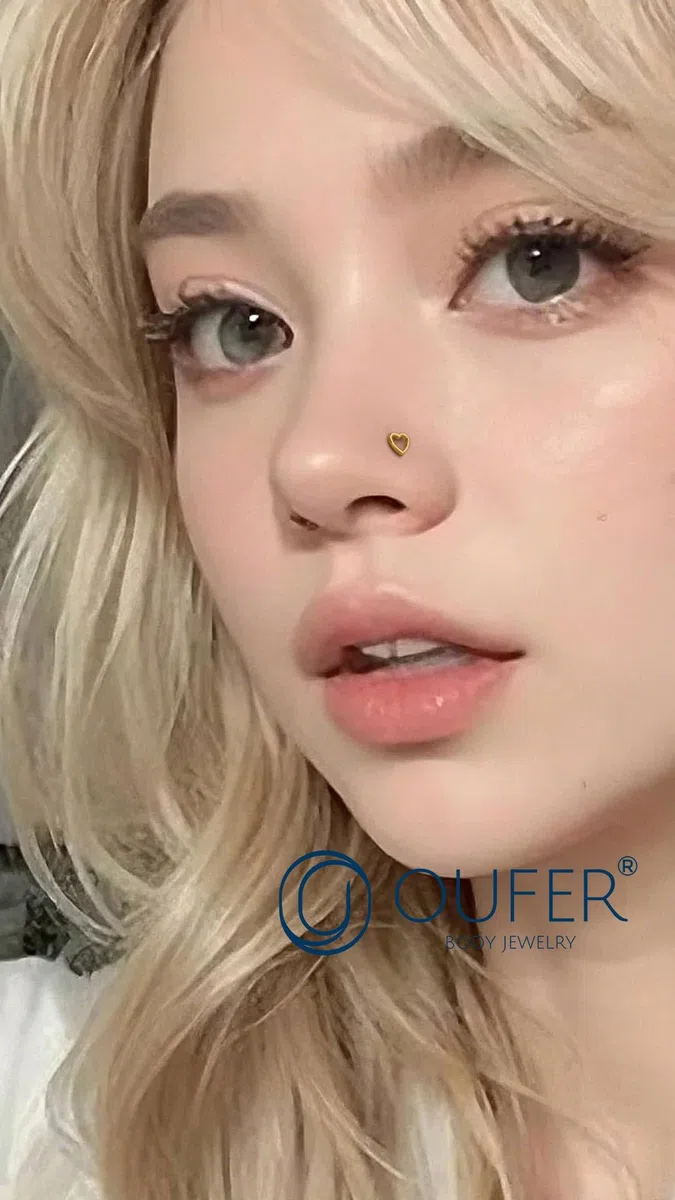 OUFER 20G Piercing Naso Nostril Argento 925 Piercing Naso Cuore 7 mm Oro Nose Pin Piercing Nasale L Piercing Naso Donna Anellino Anello Naso Nostril Nose Hoop
