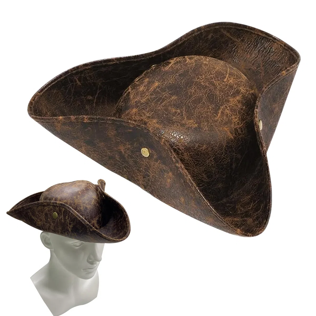 EUPSIIU 1 cappello da pirata, cappello tricorno, accessorio per costume da capitano di Halloween, cappello medievale antico stile coloniale, per feste a tema, Halloween, cosplay, accessori cosmetici