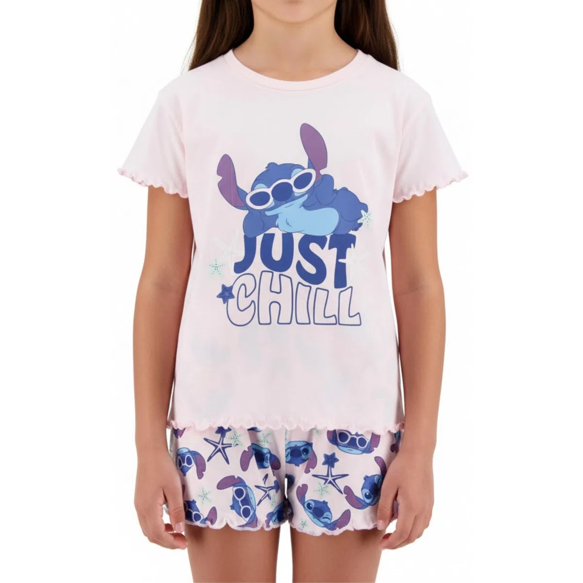 Disney Stitch T-Shirt e Pantaloncini per Bambine, Design Just Chill Pigiama 2 Pezzi per Ragazze, Taglie 10 a 16 Anni