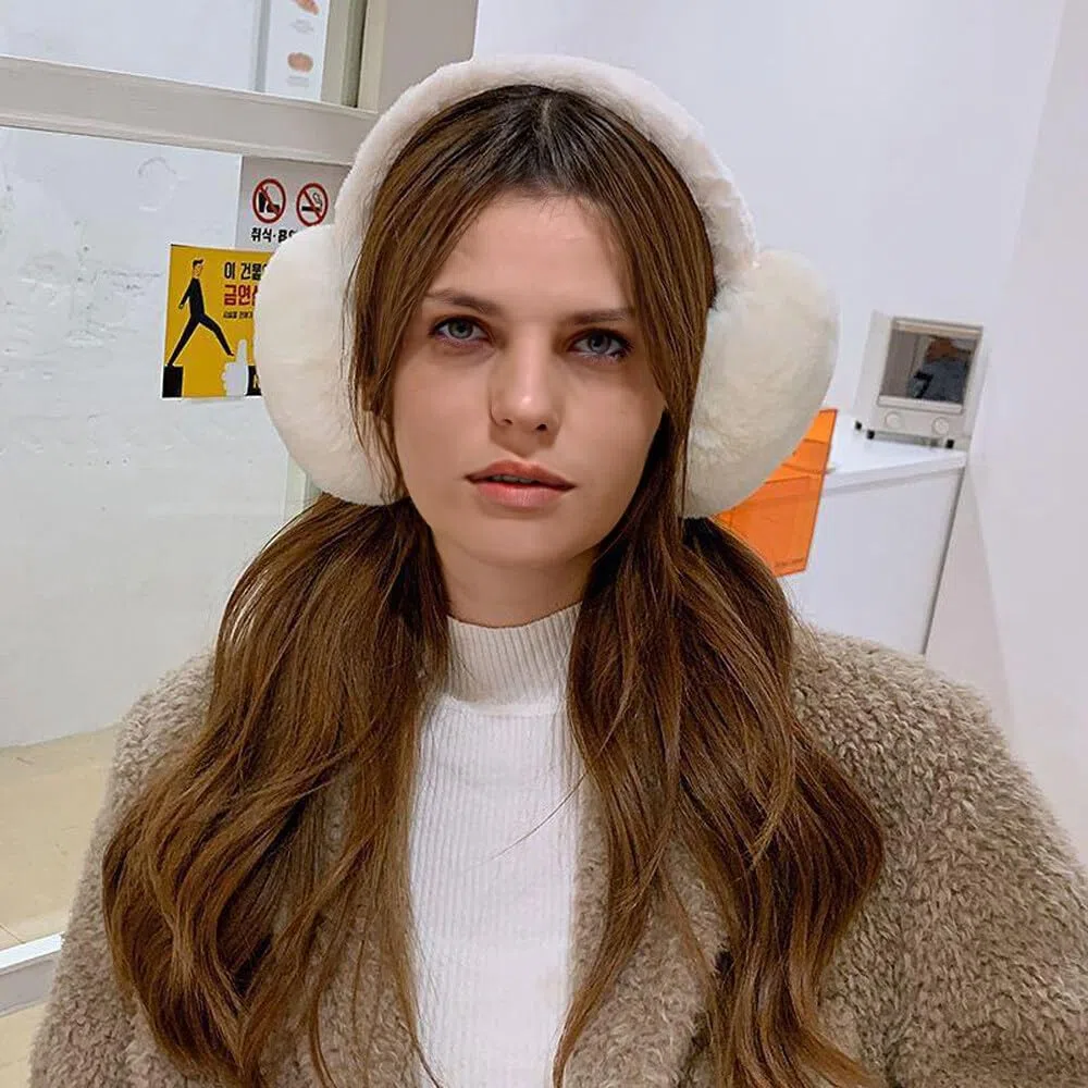 Paraorecchie Donna, 2 Pezzi Paraorecchie Caldi Invernali Plush, Pieghevoli Regolabile Paraorecchie Dellorecchio Scaldini per Orecchie Donna Inverno Vento Paraorecchie Peluche