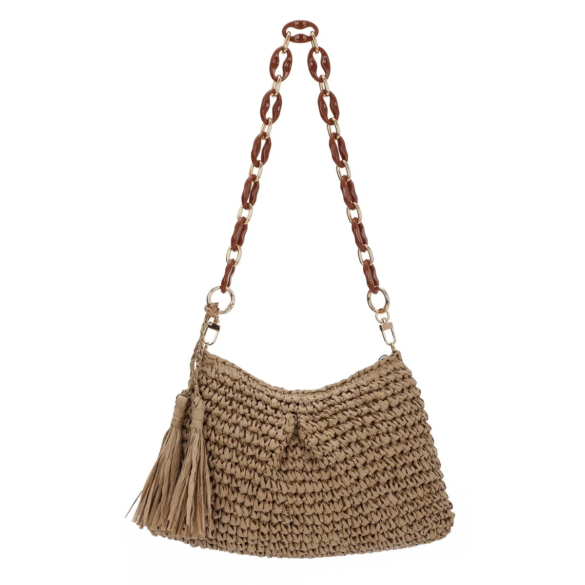 EVEOUT Borsa a Spalla Rafia Donna con Catena in Acrilico Estiva Leggero Bohémien Chic Borse Tote Ascellare Paglia Intrecciata per Spiaggia Vacanze