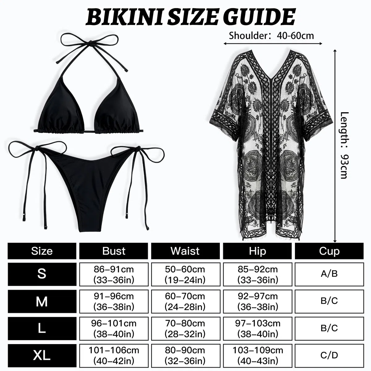 Bikini E Copricostume da Donna Mare, Bikini Donna Mare, Costume Donna Due Pezzi, Bikini Sexy con Lacci E Lungo Copricostume in Pizzo per La Spiaggia