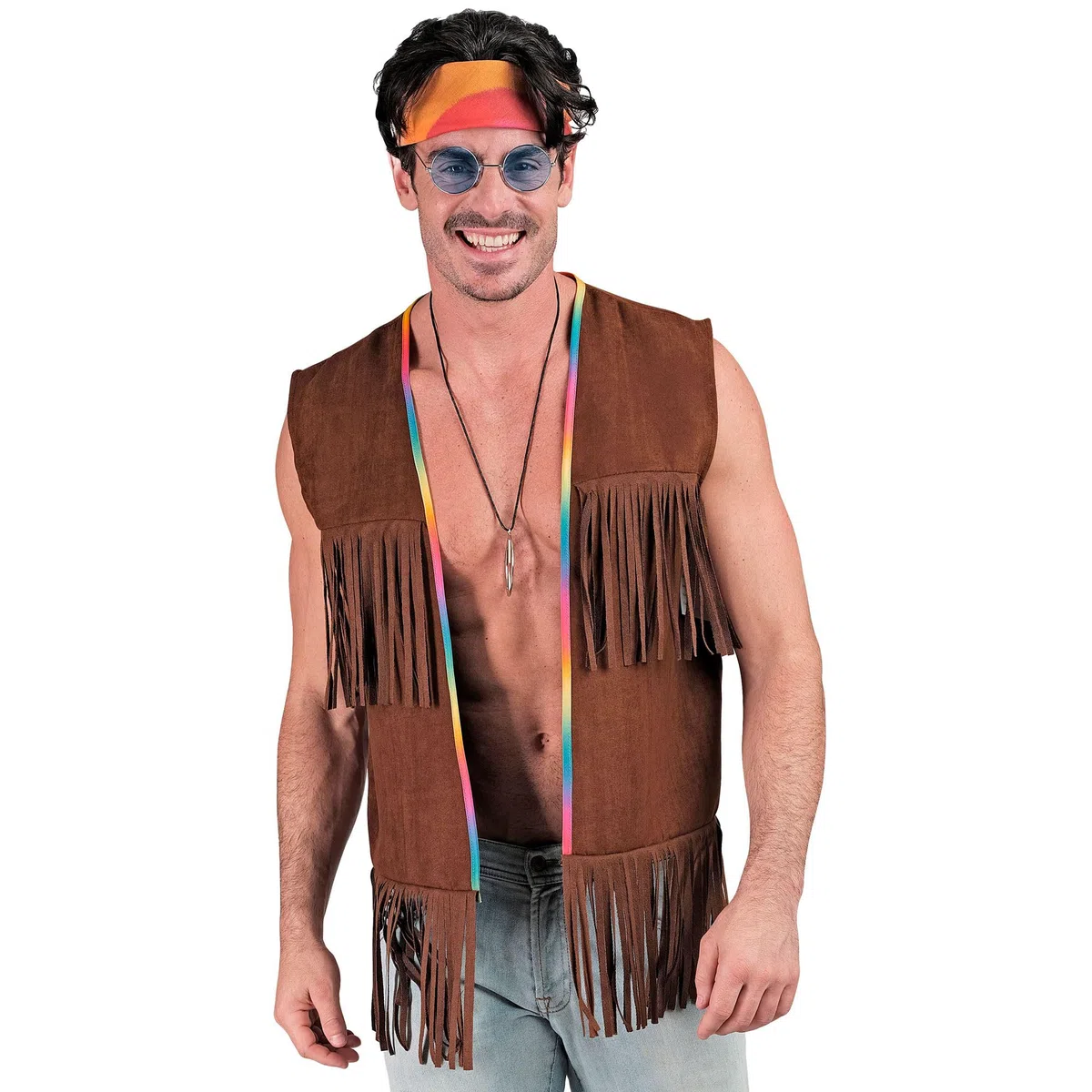 W WIDMANN MILANO Party Fashion - Costume da hippie, gilet con frange da uomo, marrone, outfit da festival