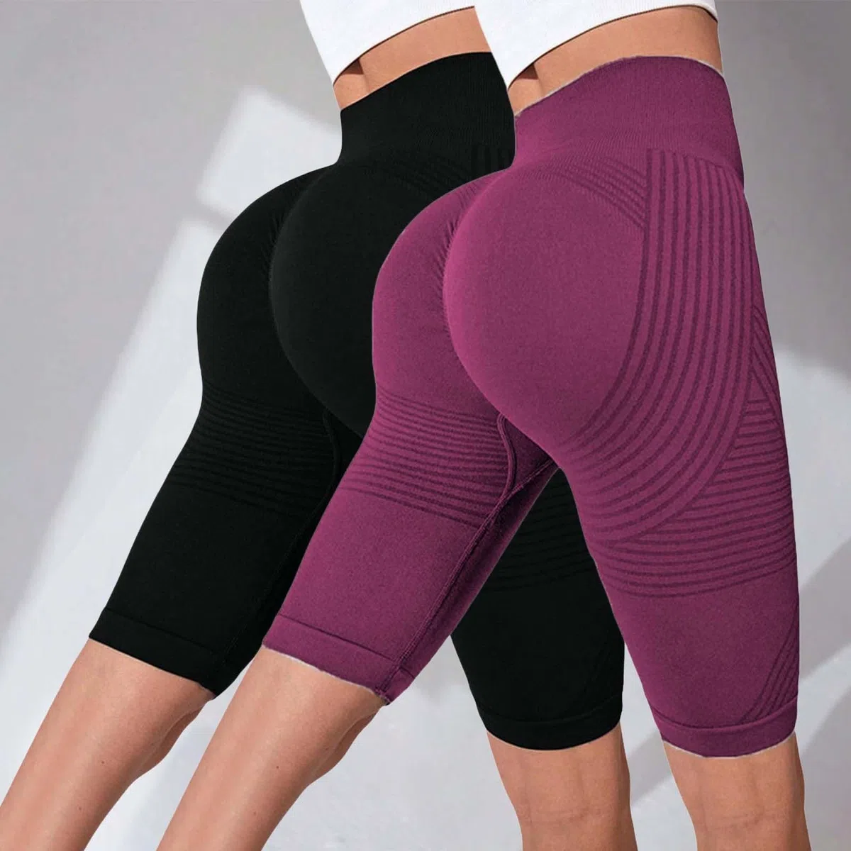 2 Pezzi Leggins Anticellulite Donna Pantaloncini Palestra Donna Vita Alta Leggins a Compressione Graduata 3D Leggings Anti Cellulite Push Up Sculpture Lipedema Leggings per Fitness Yoga Joggin