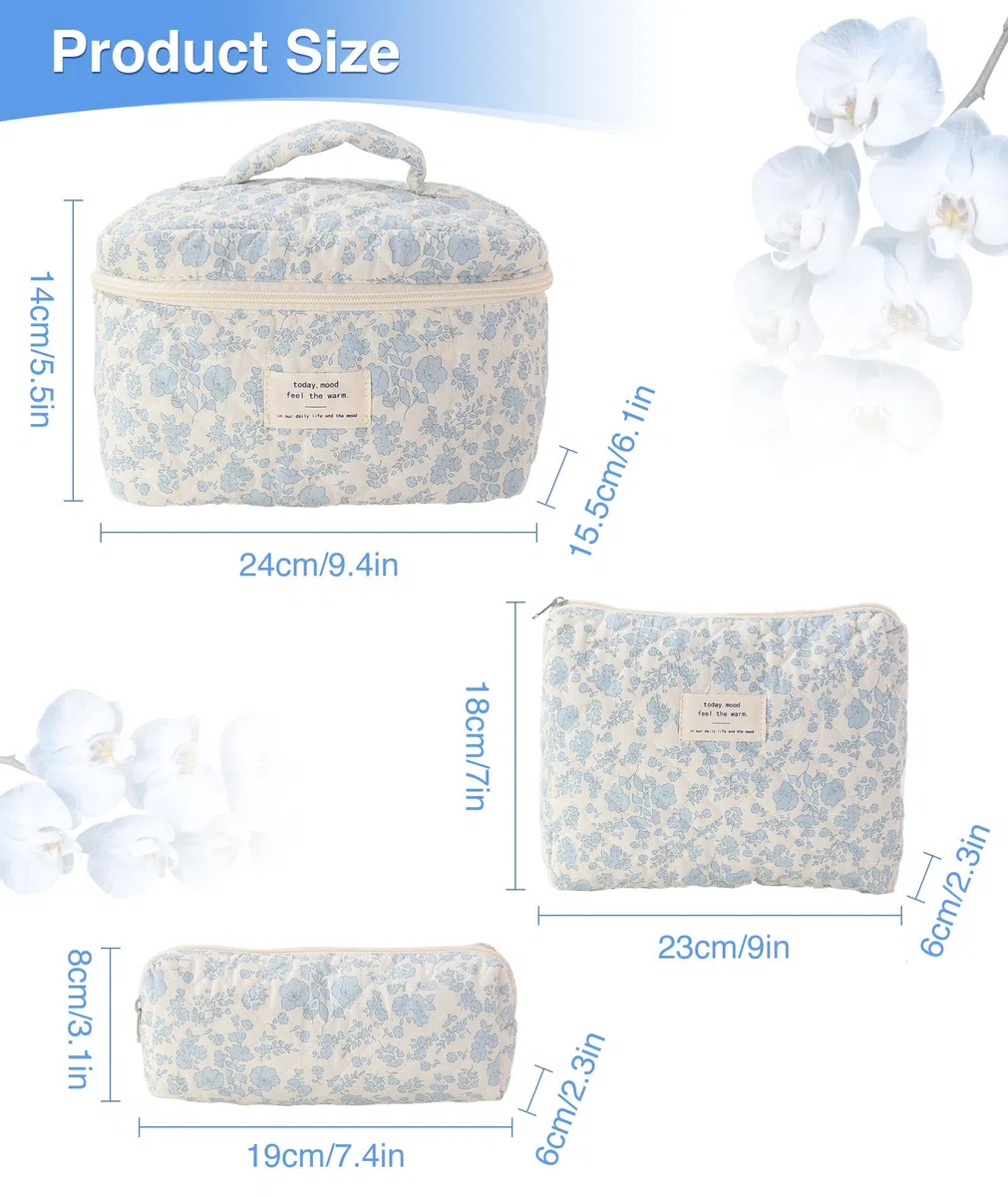 3 Piezas Beauty Case Morbida Grande Makeup Bag Pochette Donna Trucchi Piccola Orchidea Bianca