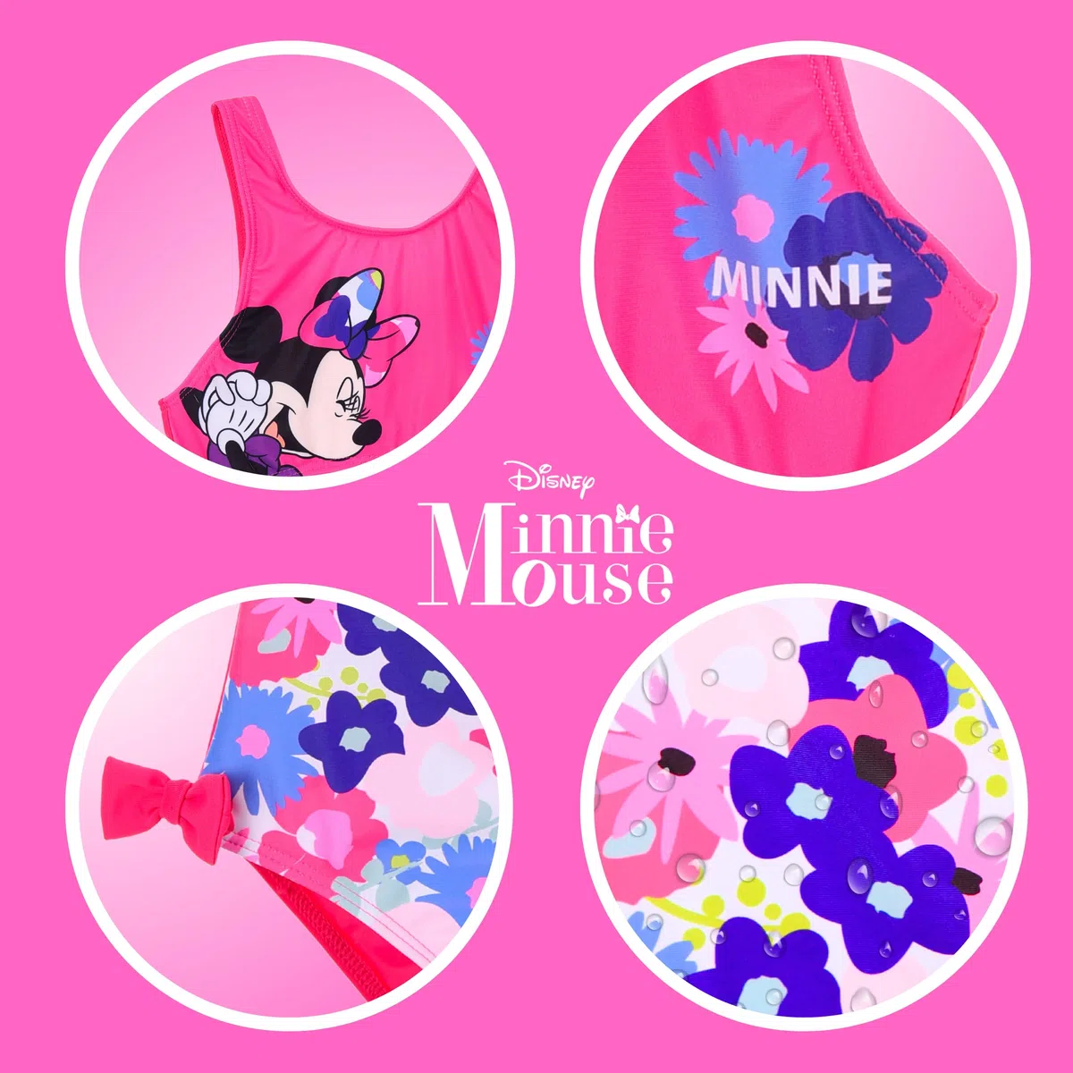 Disney Minnie Mouse Costume da Bagno per Ragazze, Costume Intero Floreale per Bambina, Taglie 3 a 8 Anni