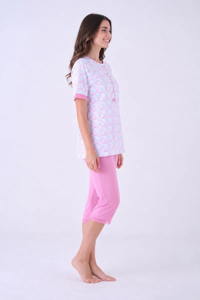 Pigiama Donna Cotone Corto Leggero Estivo - Pigiama Due Pezzi – Mezza Manica e Pantaloncini o Pescatore in 100% Fresco Cotone –