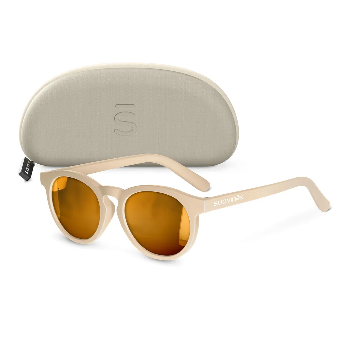Suavinex, Occhiali da sole per neonati da 0 a 12 mesi, polarizzati, con filtro UV 400, Cat. 3, 100% Protezione dai raggi UVA e UVB, Custodia Inclusa, Flessibili e Leggere, Forma Rotonda, Colore Beige