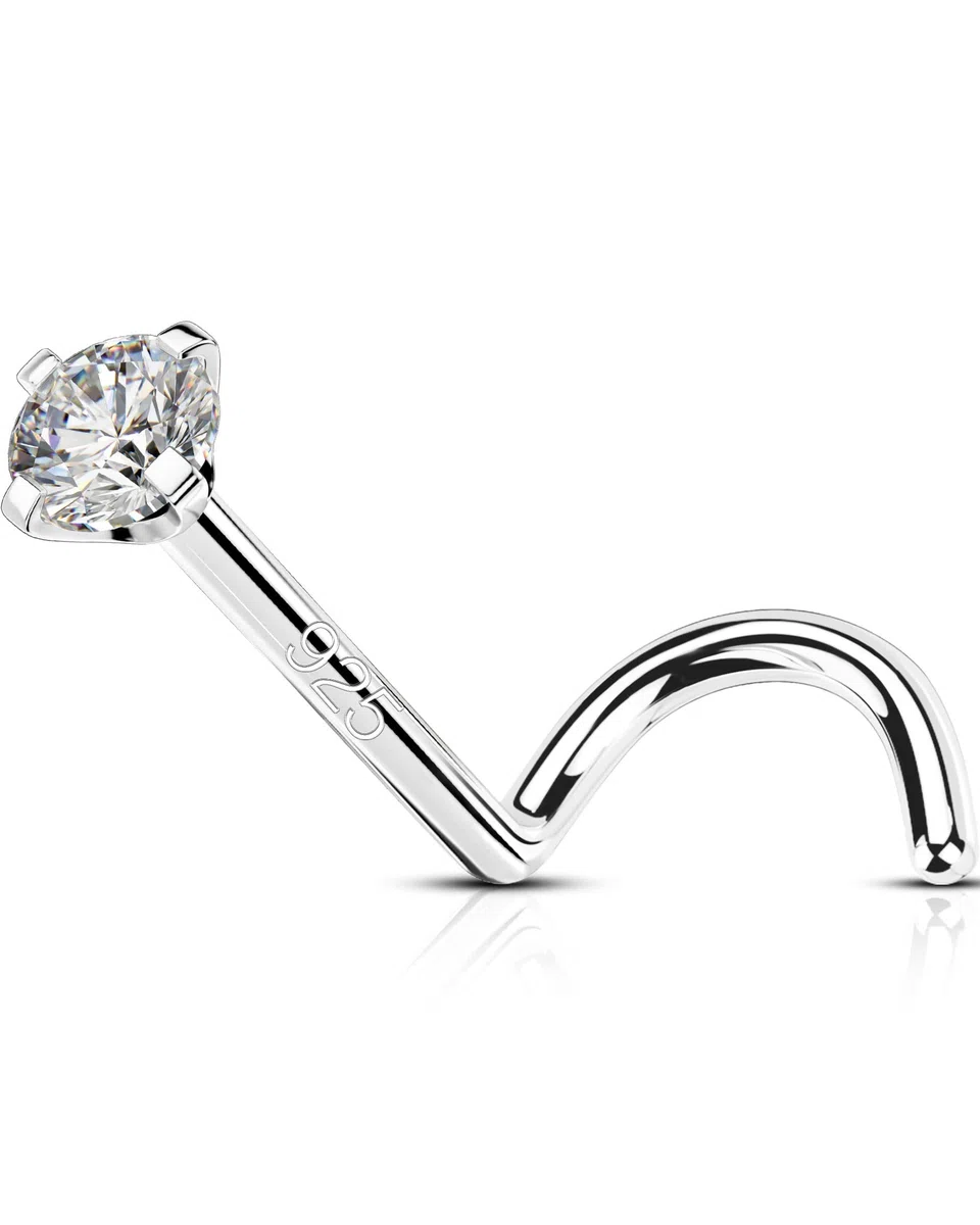 OUFER 20G 0.8mm Piercing Naso Anello Argento 925 Silver L Form Nose Ring Studs Nostril Earring Solid 2mm CZ Cartilagine Orecchino Helix Gioielli Donna