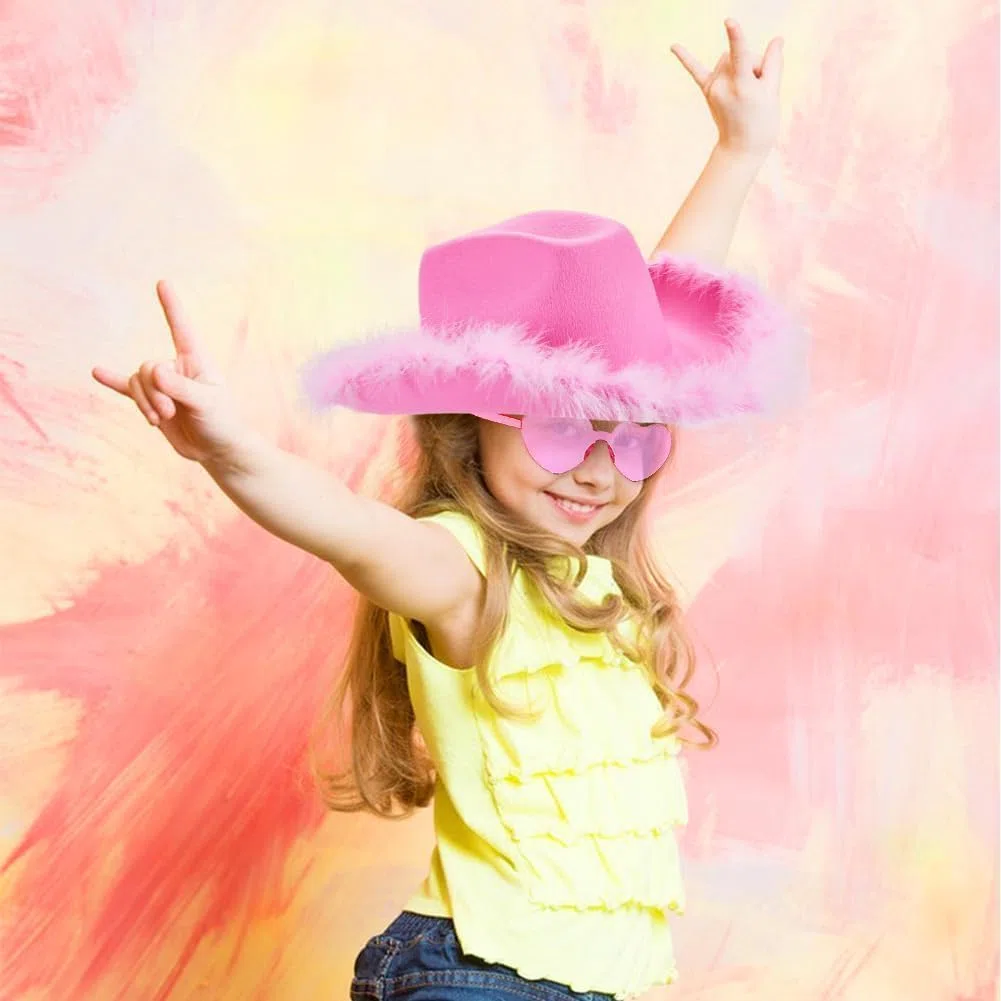 Cappello Cowgirl, Cappello Cowboy Piume, Cappello Cowgirl, con Occhiali e Bandana, Cowboy Hat per Fancy Dress Party Accessory