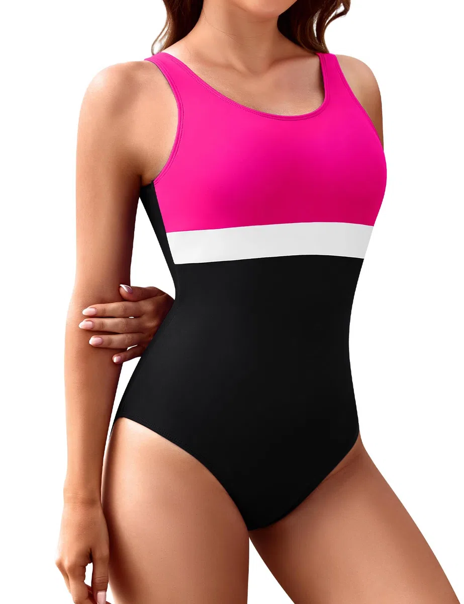 Costume Intero da Bagno Donna Sportivo con Coppe Addominali Contenitivo Resistenza al Cloro per Sport Acquatici Moda Spiaggia