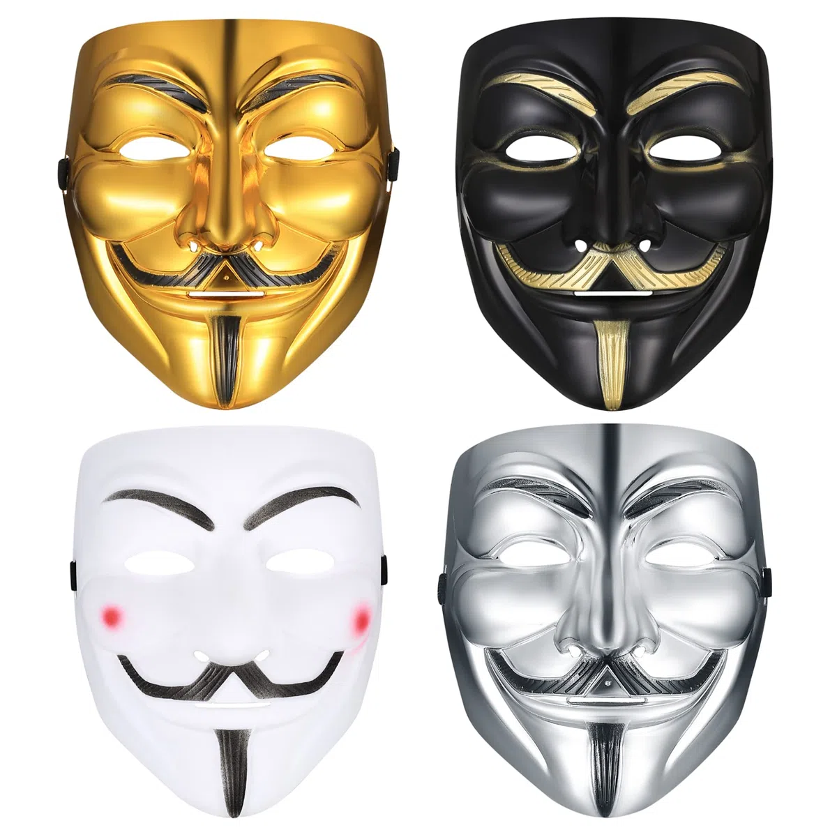 PanBeiQiWEU 4 Pezzi V per Vendetta Guy Maschera, Halloween Costume Cosplay Party Mask, Anonymous Mask, Maschere di Carnevale Unisex per Halloween Cosplay Party Regali - 4 Colori