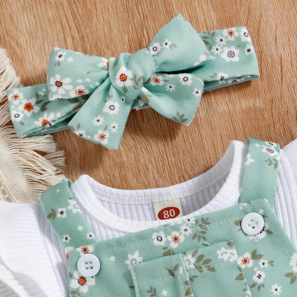 Abiti Neonata Top Senza Maniche a Coste Pantaloncini con Bretelle e Fiori Tasche set di Vestiti Neonata