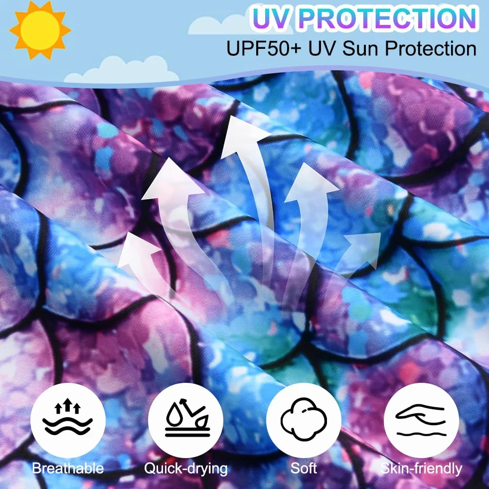 Ragazze Sunwear, 2 Pezzi Costume da Bagno Ragazze Sirena Manica CorteCostume con Maglietta e Pantaloncini, Anti- Rash Guard UV UPF 50+ per Bambina 5-10 Anni