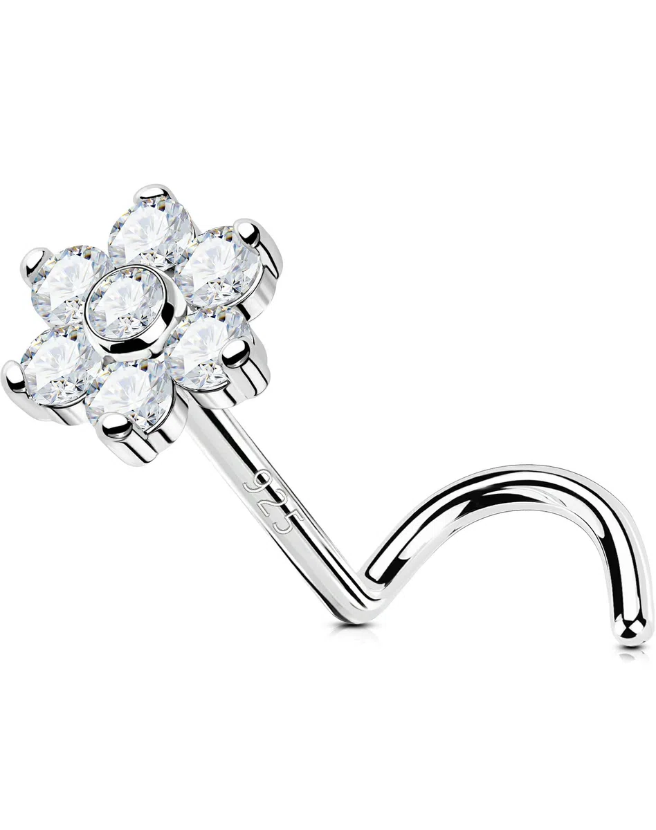 OUFER 20G Piercing Naso Donna Anellino Argento 925 S Fiore Piercing Naso Nostril Transparent CZ Nose Ring 7mm Gioielli Per Il Corpo Per Le Donne