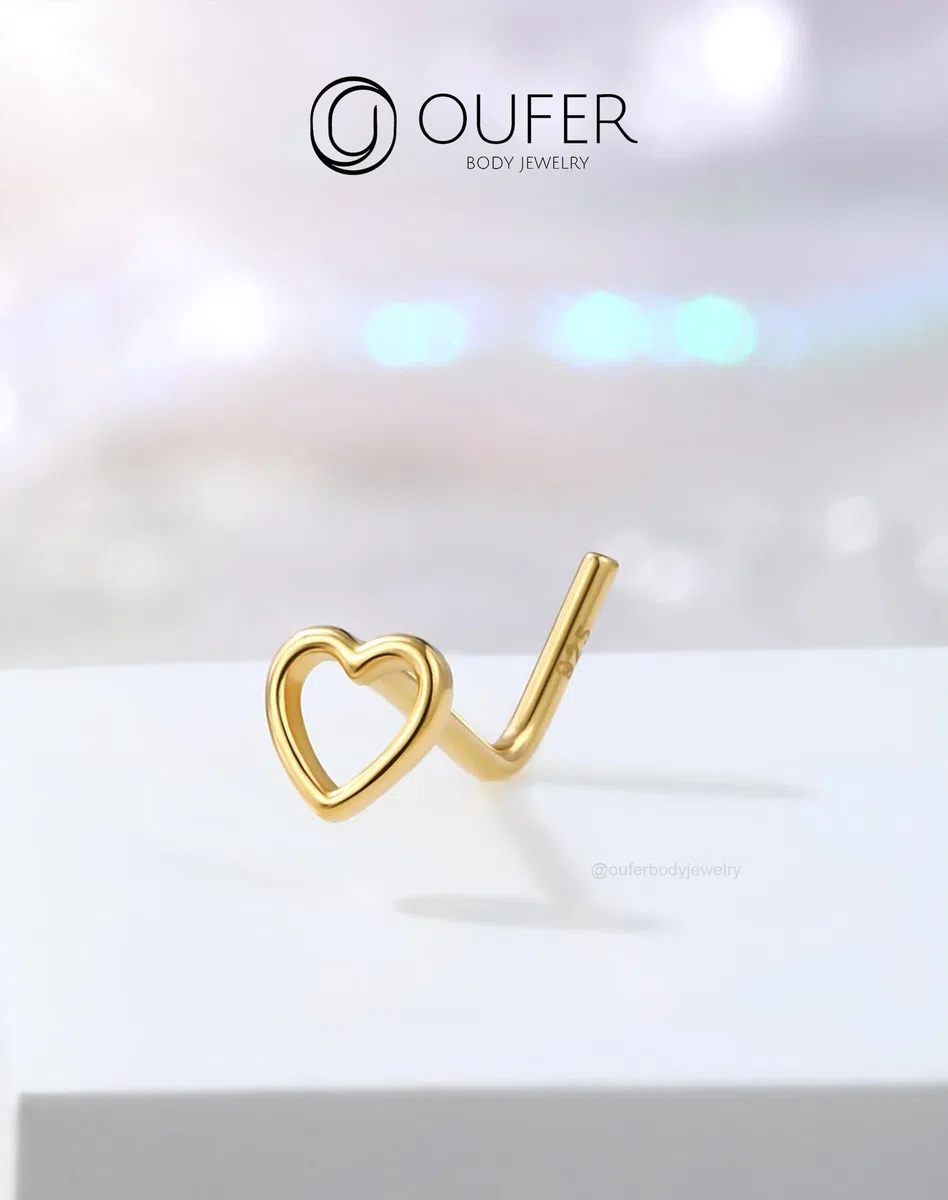 OUFER 20G Piercing Naso Nostril Argento 925 Piercing Naso Cuore 7 mm Oro Nose Pin Piercing Nasale L Piercing Naso Donna Anellino Anello Naso Nostril Nose Hoop