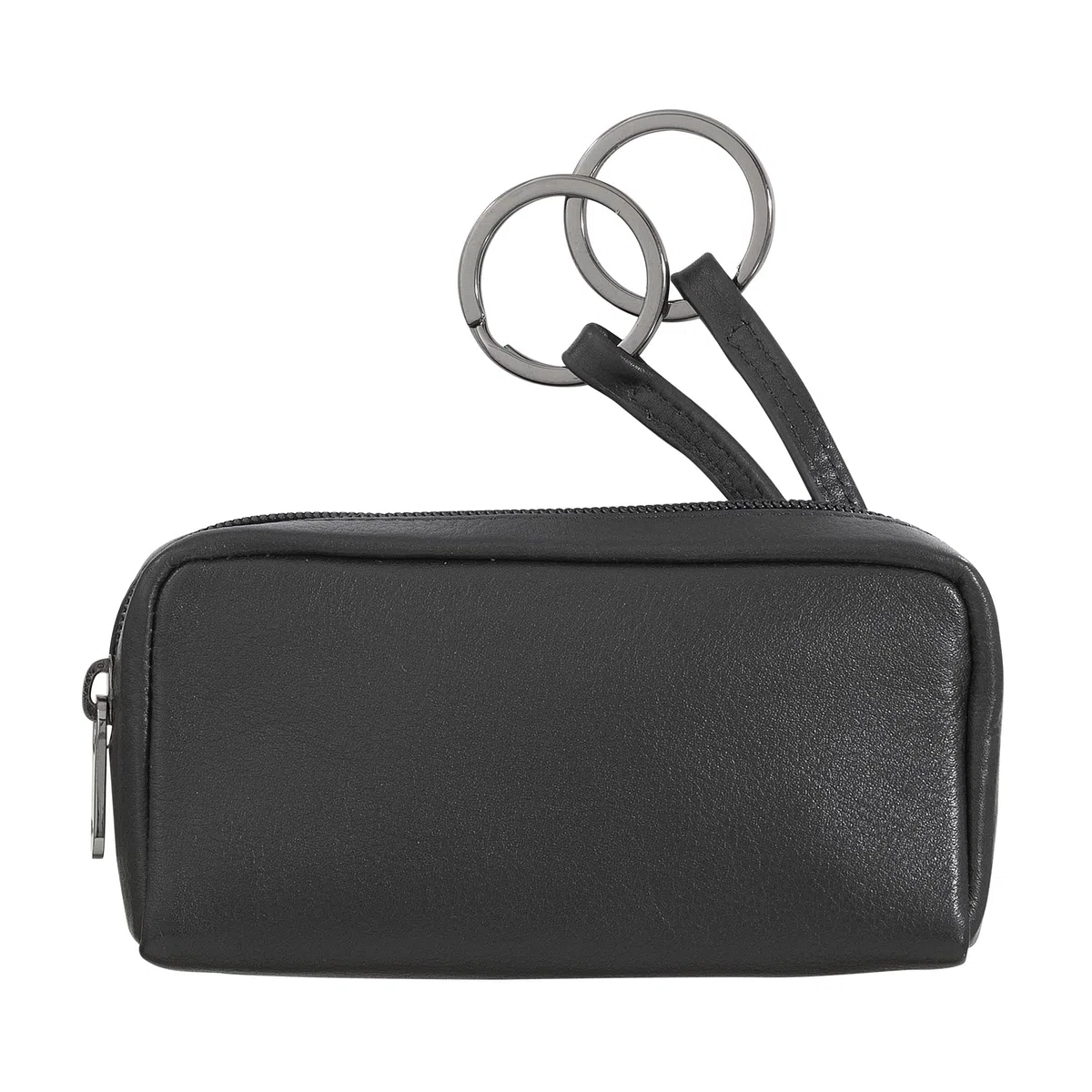 Portachiavi Uomo Donna in Vera Pelle Borsa Astuccio con Cerniera Zip a 2 Anelli Nero