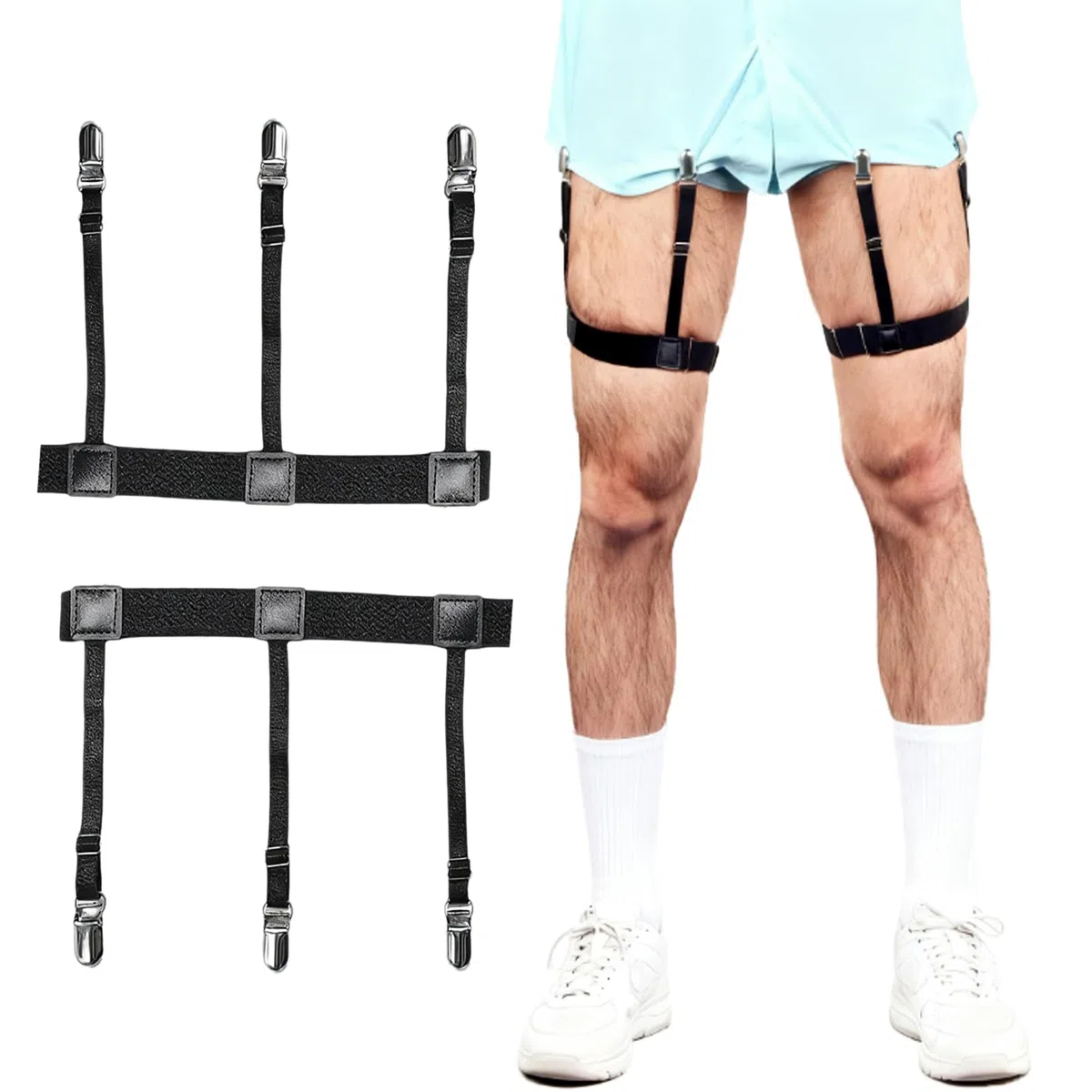 1 paio Soggiorni Camicia, Ferma Camicia Uomo, Regolabile Bretelle Camicia Elastica Reggicalze, Previene Efficacemente la Formazione di Pieghe Sulle Camicie