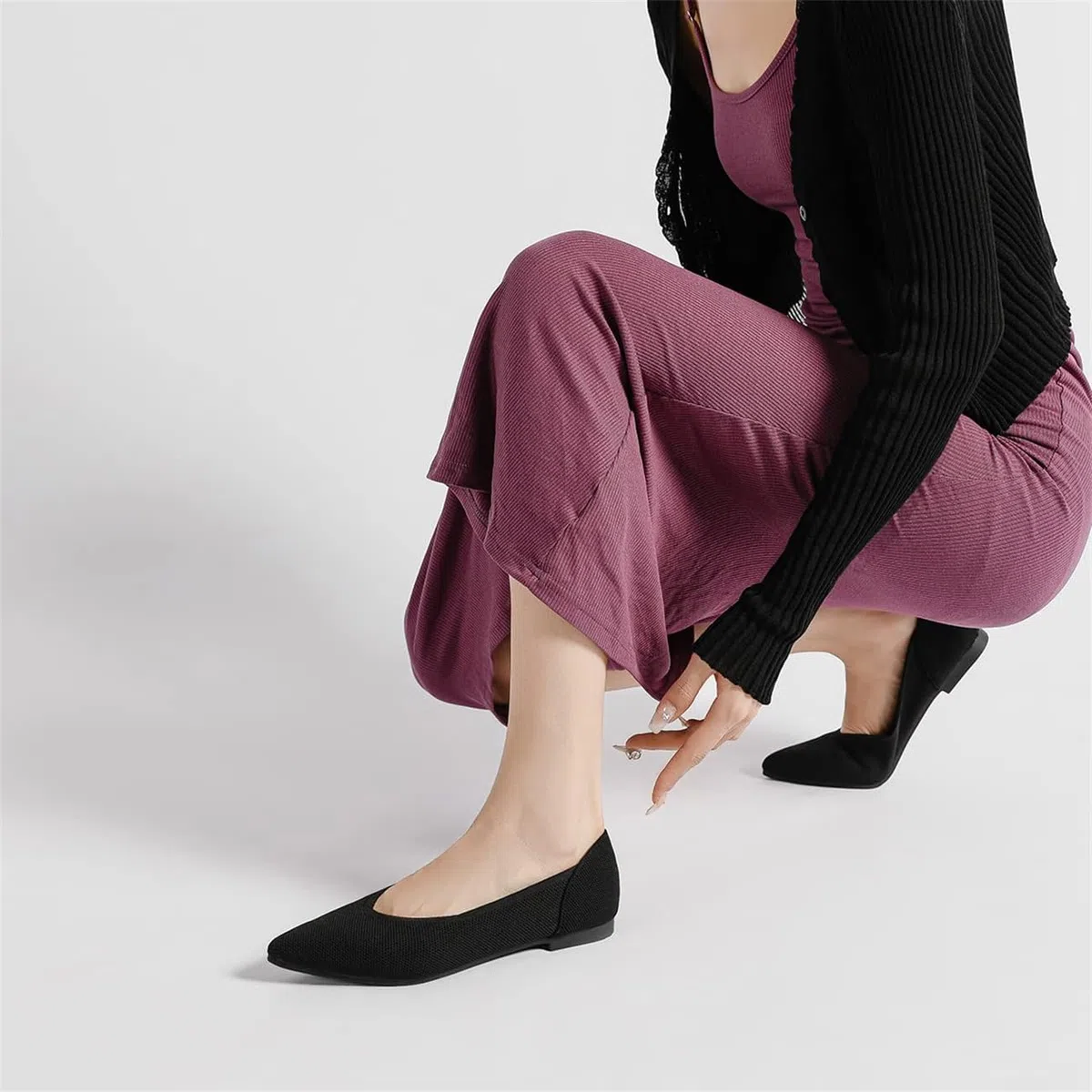 Ballerine scarpa basse da donna eleganti in maglia comode