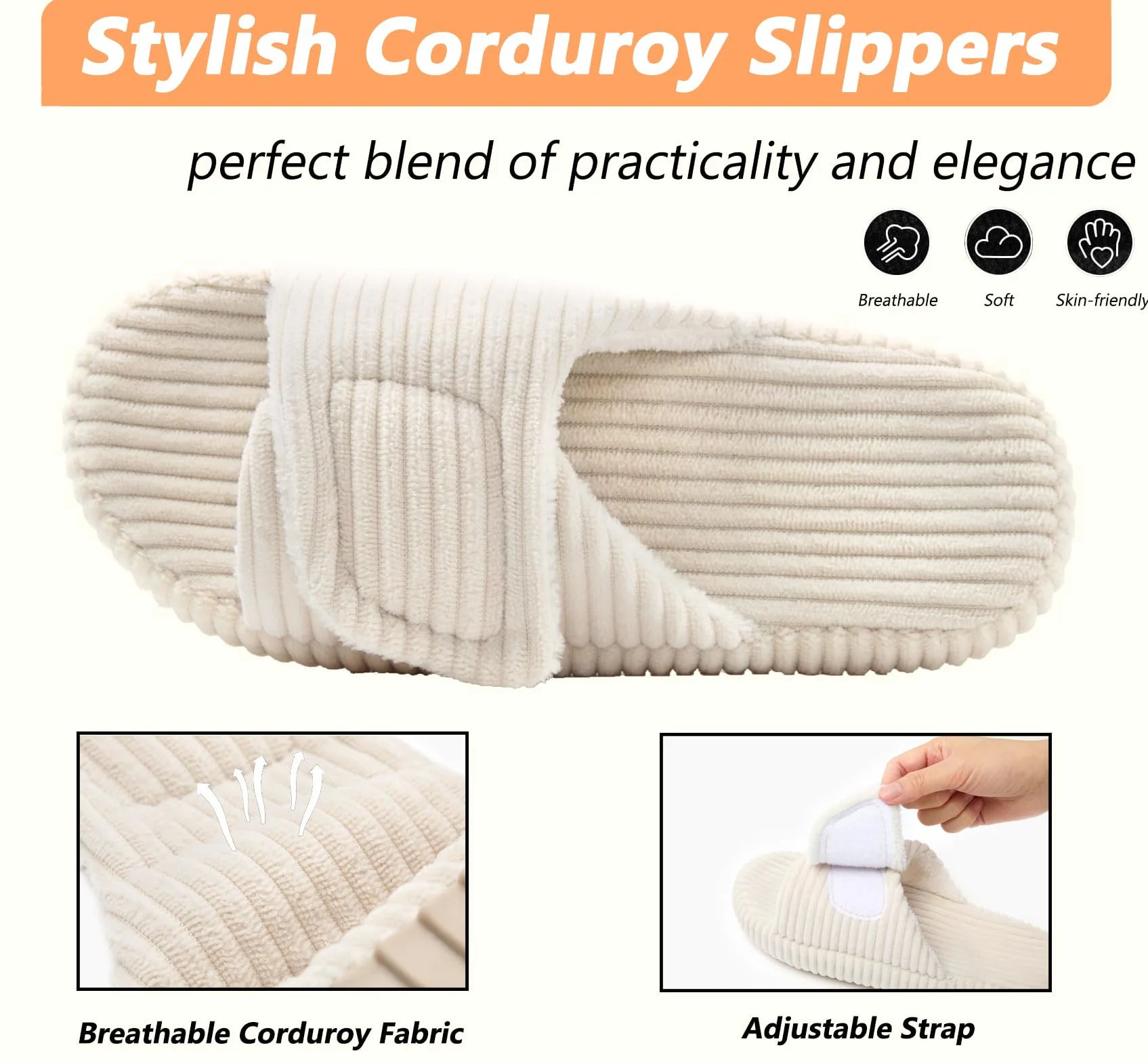 Pantofole Donna Memory Foam Ciabatte Confortevole Scarpe da Casa con Strappo Morbida Nuvola Antiscivolo Slippers Beige 37-38