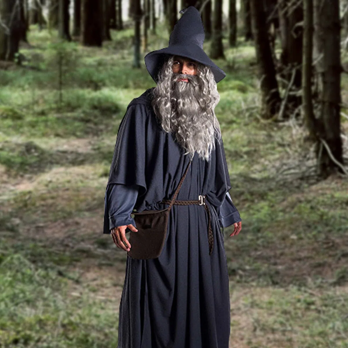 Parrucca da stregone grigia e barba lunga per Halloween e Carnaval parrucca maga grigio scuro set barba maghi