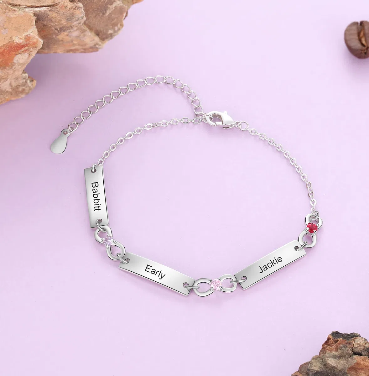 Lam Hub Fong Bracciale Infinito in Argento Personalizzato da Donna con Incisione 1-6 Nomi Braccialetti Madre Figlia Regolabili Regalo per la Festa Della Mamma Compleanno Natale