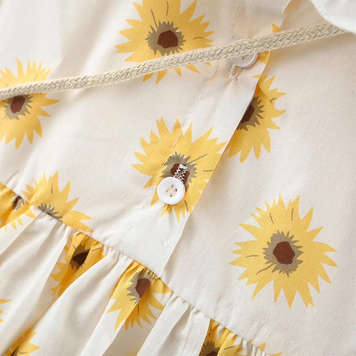 Abito Estivo da Principessa con Girasoli per Bambina, Abito a Trapezio con Maniche Corte, Bottoni e Stampa Floreale con Colletto a Barchetta + Borsa con Girasoli per 6 Mesi ai 5 Anni, Giallo